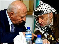 Filistin Başbakanı Ahmed Kurey Yaser Arafat'la