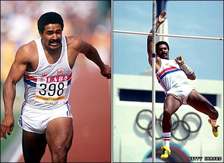 Daley Thompson on his way to winning gold at the 1984 Los Angeles Games