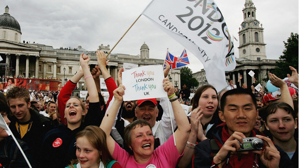 Crowds celebrate in Trafalgar Square as UK wins Olympic host city