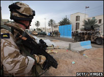 British soldier with Iraqi forces in Basra