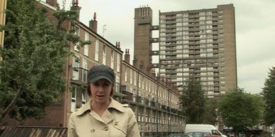 Lucy in front of Balfron Tower 