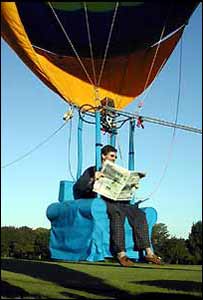 Balloon pilot Pete Dalby in the IKEA Ektorp hopper balloon