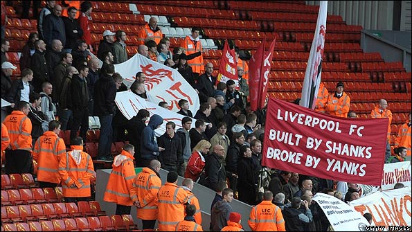 Liverpool fans protest at Anfield