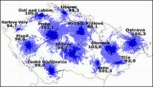 Pokrytí České republiky signálem BBC