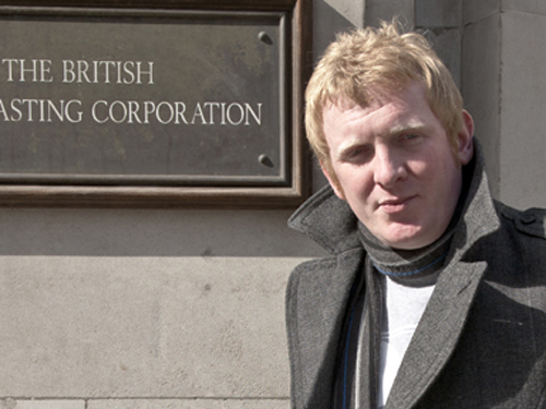 Rob Crossan outside BBC Broadcasting House in London 