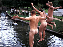 Jumping into the river naked