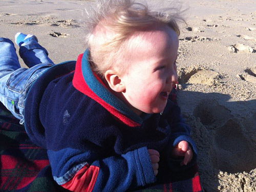Lawrence on the beach in Cornwall