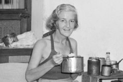 Living conditions at Stanley civilian internment camp, Hong Kong (photographed shortly after liberation in 1945). One internee is shown in a room formerly occupied by seven