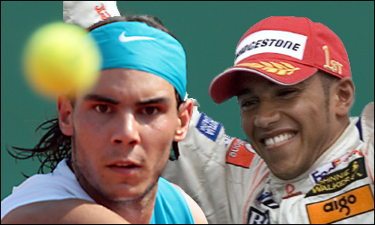 Rafael Nadal (izq.) y Lewis Hamilton (der.)