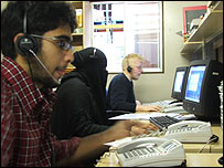 Taking donation calls at IR HQ