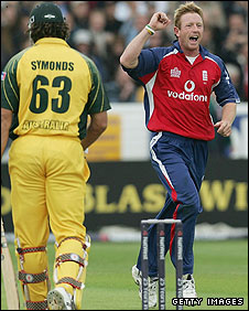 Paul Collingwood after dismissing Australia's Andrew Symonds in 2005
