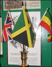 British, Jamaican and Ethiopian flags