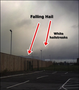 Streaks of hail fall across South Gloucestershire, 3 December 2009 (Photo: Ian Fergusson)
