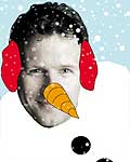 Adam Hills disguised as a cartoon snowman