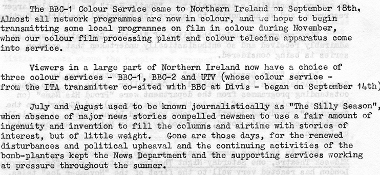 Controller's Report - BBC Northern Ireland Advisory Council Minutes, October 1970