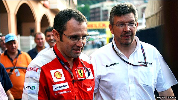 Ferrari team boss Stefano Domenicali and Brawn team owner Ross Brawn