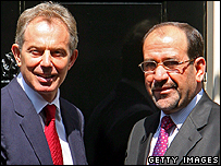 Prime Minister Tony Blair greets his Iraqi counterpart