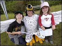 Children with peregrine falcon character
