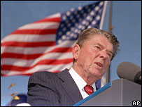 Former President Ronald Reagan at the dedication of his presidential library in 1991