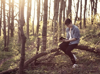 reading in the woods