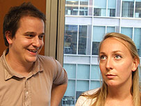 Ed trying his lines on Angela