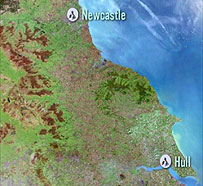 Map showing Newcastle to Hull