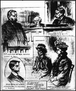 Line drawing of Flora Fanny Haskell in court.