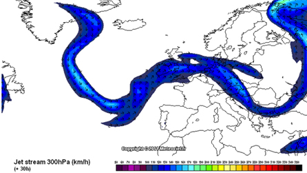 map showing the jet stream over the UK in June 2012