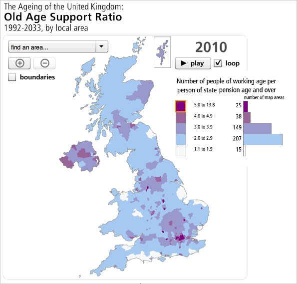 Old age support ratio, 2010