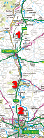 Map of the A49 in Herefordshire