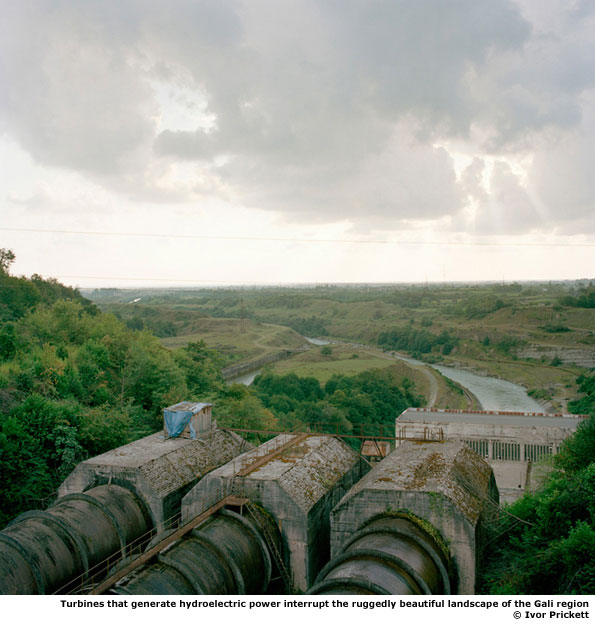Turbines that generate hydroelectric power interrupt the ruggedly beautiful landscape of the Gali region