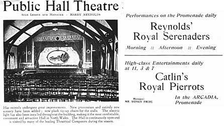 Newspaper advert showing Theatr Colwyn's revamped auditorium with cinema and programme information, dated 1909