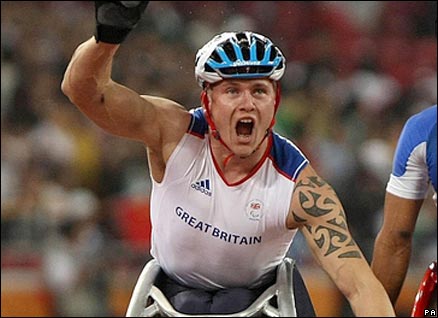 David Weir celebrates one of his two gold medals in Beijing