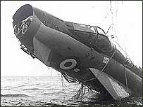 An RAF jet being retrieved from the sea bed