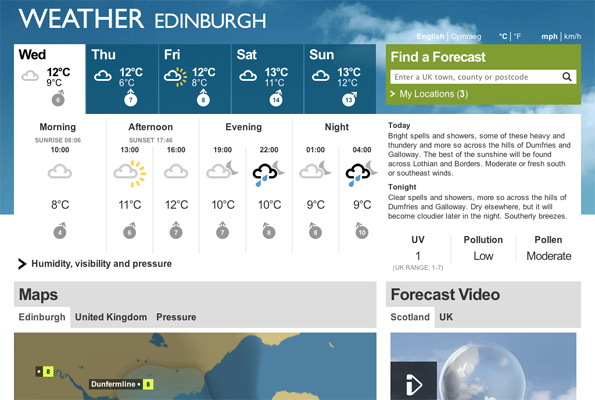 BBC Weather beta Edinburgh page