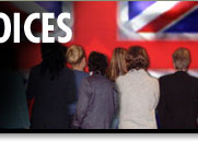 Image of Protestant women from Shankill, backdrop British flag