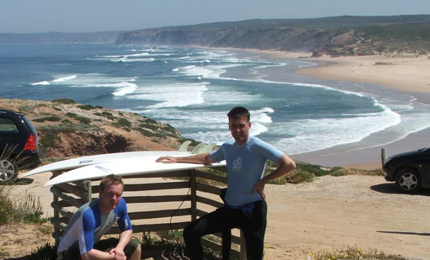 Bliss. If its sun and surf youre looking for in Spring… think about Portugal. Conall and Mark relish every minute of it. Pic May 07