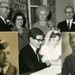 Two RAF Fathers come together on their son and daughter's wedding day. Tom (L) George (R) They had both been at Blackpool, UK, within weeks of each other. Kay Sparkes (Bride) discovered this had happened sixty six years ago.In 2006.
