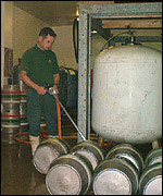 Filling barrels at Wold Top Brewery