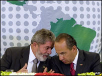 Os presidentes Luiz Inácio Lula da Silva e Felipe Calderón