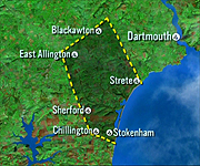 Map showing the area of 46 square miles, evacuated around Slapton Sands