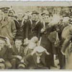 George Lee in the middle of the three standing sailors pictured in New York whilst waiting for repairs to ship in New York's Brooklyn Navy Yard