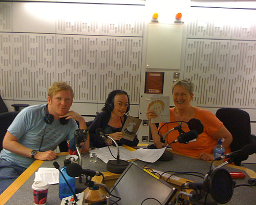 Rob Crossan, Liz Carr and Bobby Baker during the recording of the Ouch Talk Show