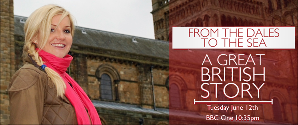 Helen Skelton outside Durham Cathedral
