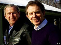 Tony Blair and George Bush in Camp David, 2001