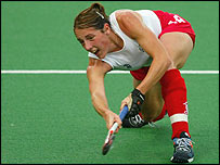 Rachel Walker playing for England