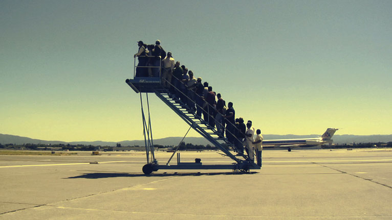 Detail of an image from Adrian Paci's video projection Centro di permanenza temporanea. Photo: Francesca Kaufmann, Milan, and courtesy of the artist.