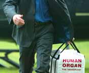 Transporting human organs donated for use in organ transplants