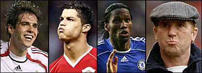 De izq. a der.: Kaká, Cristiano Ronaldo, Didier Drogba y Alan Ball