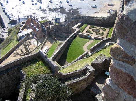 Looking down onto the outer wards of the castle 